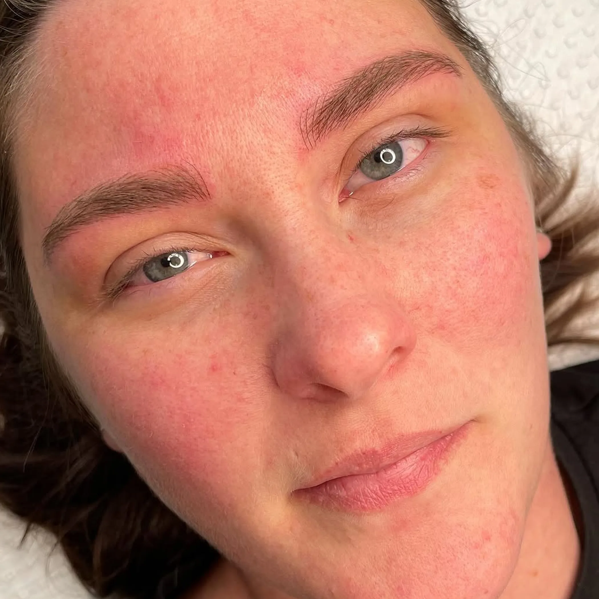 microblading procedure close-up on skin