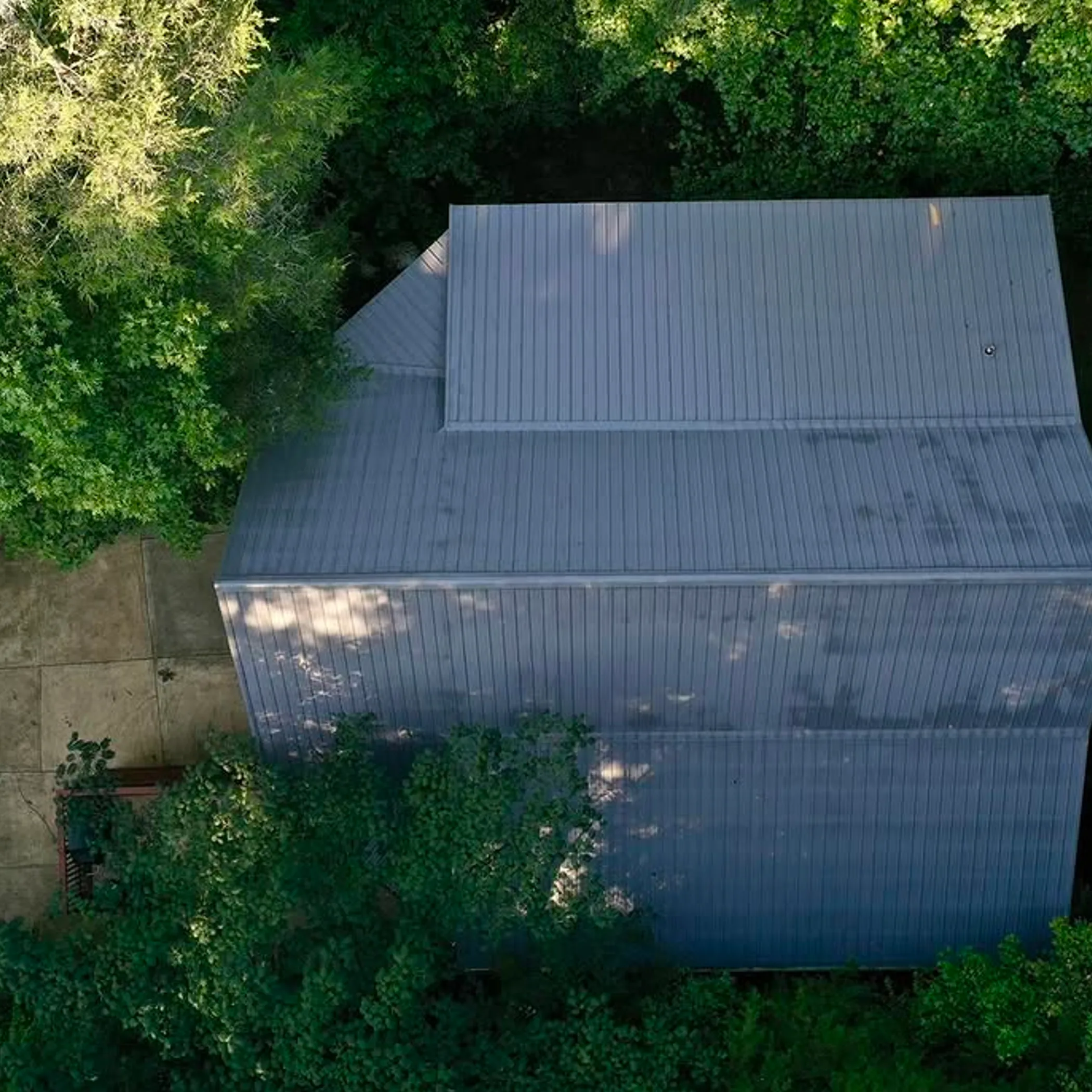 clean metal roof surrounded by vegetation