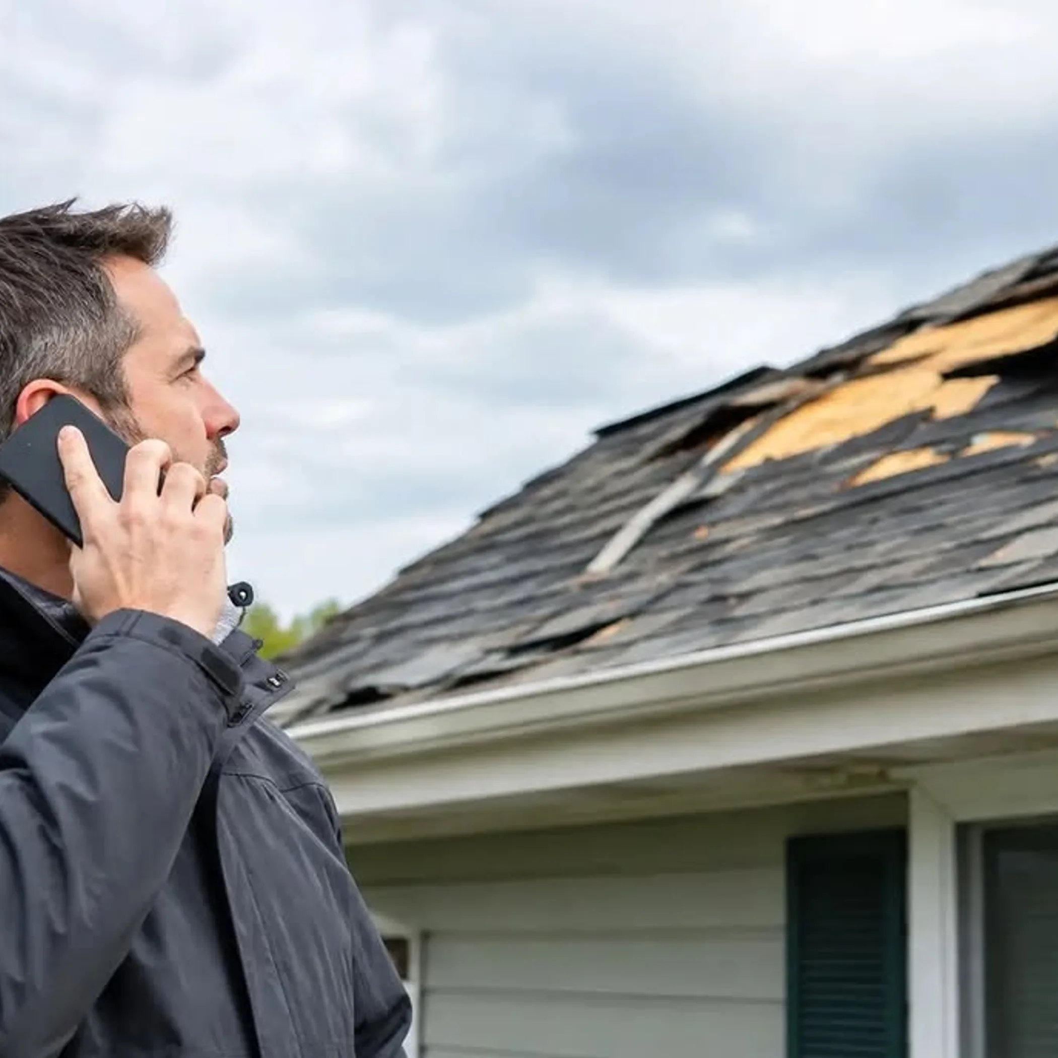 storm roof damage and homeowner responding